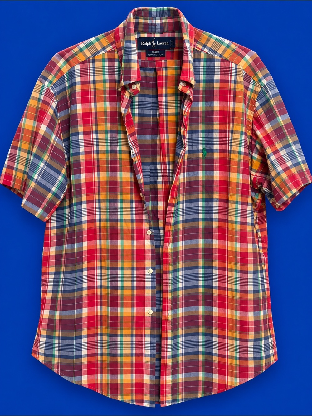 Ralph Lauren Men’s Red, Yellow & Blue Plaid Short-Sleeve Button-Down Shirt
